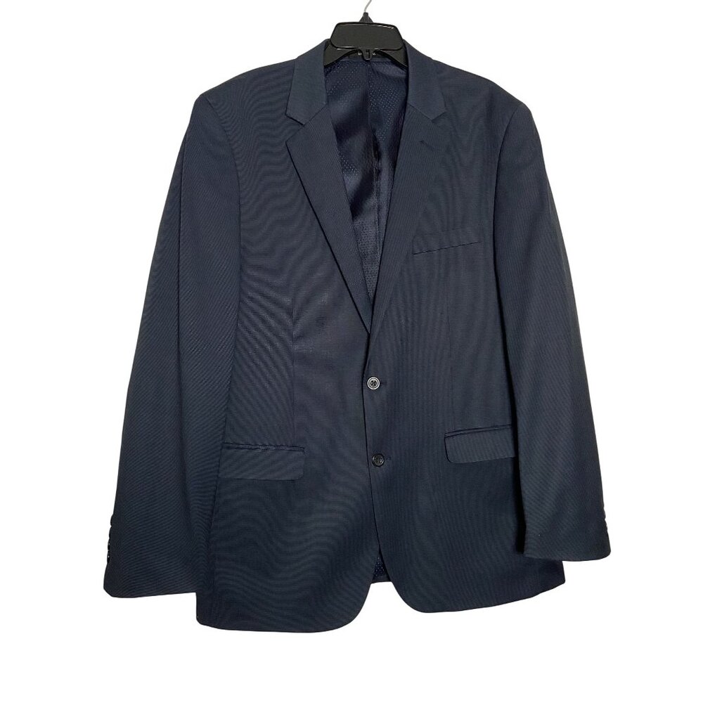 Van Heusen Traveler Mens Blazer Jacket 42L Navy Blue Two-Button Suit Coat